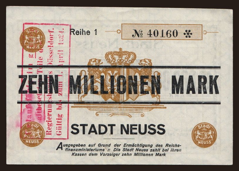 Neuss/ Stadt, 10.000.000 Mark, 1923