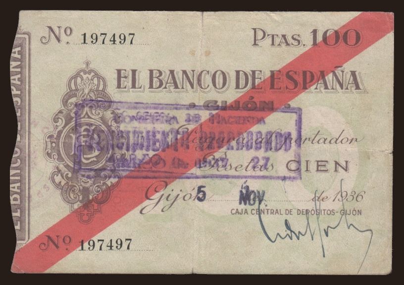 Gijón, 100 pesetas, 1936