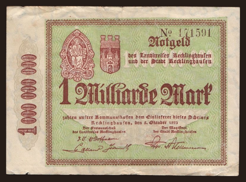 Recklinghausen/ Landkreis und Stadt gemeinsam, 5.000.000.000 Mark, 1923