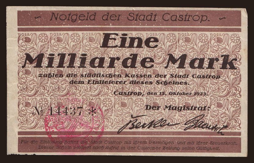 Castrop/ Stadt, 1.000.000.000 Mark, 1923
