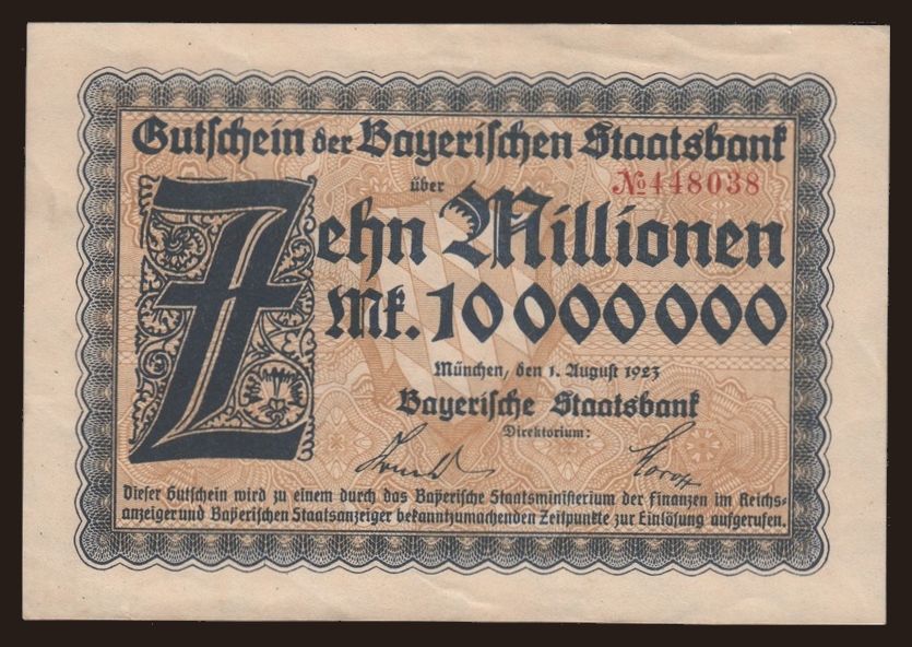 Bayerische Staatsbank, 10.000.000 Mark, 1923