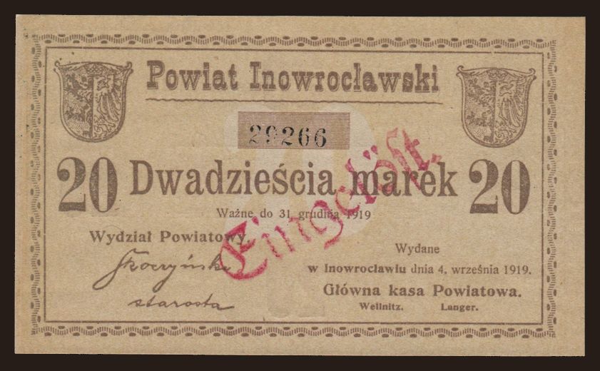 Inowrocław, 20 marek, 1919