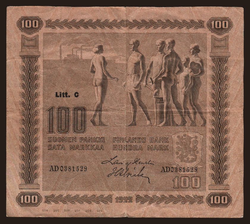 100 markka, 1922, litt. C