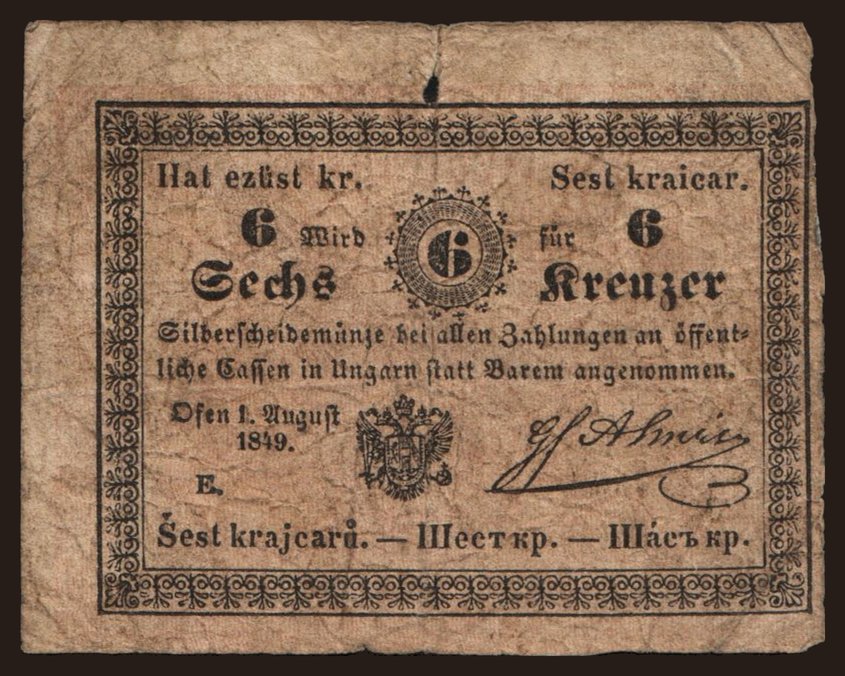 6 Kreuzer, 1849, Almásy