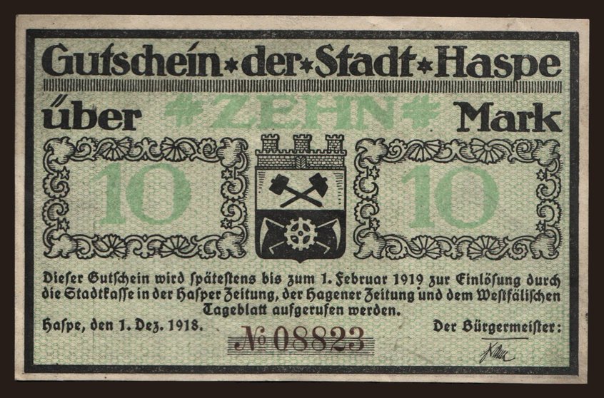 Haspe/ Stadt, 10 Mark, 1918