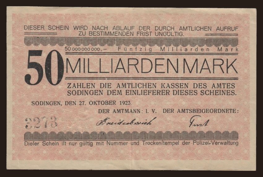 Sodingen/ Amt, 50.000.000.000 Mark, 1923