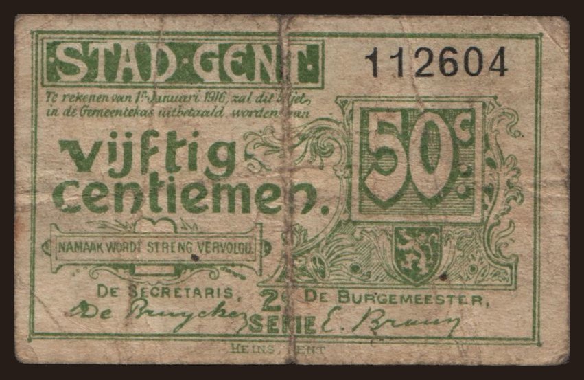 Gent, 50 centiemen, 1916