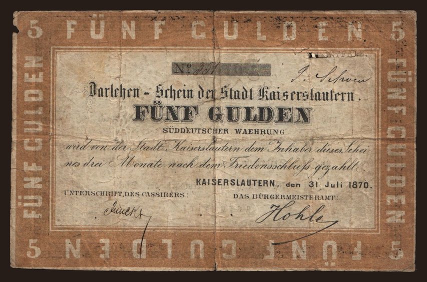 Kaiserslautern, 5 gulden, 1870