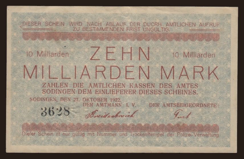 Sodingen/ Amt, 10.000.000.000 Mark, 1923, (error print 1922)