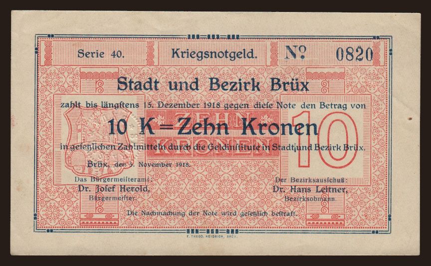 Brüx, 10 Kronen, 1918