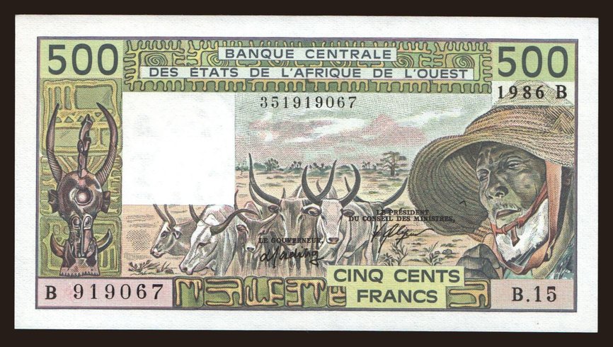 Benin, 500 francs, 1986