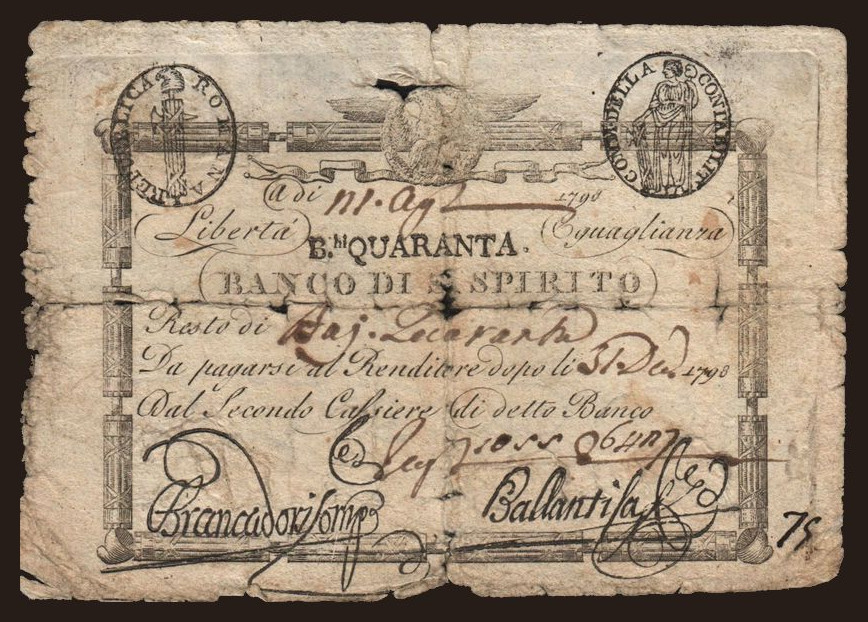 Repubblica Romana, 40 baiocchi, 1798