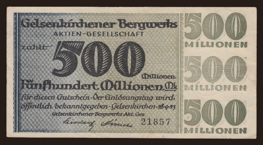 Gelsenkirchen/ Gelsenkirchener Bergwerks A.-G., 500.000.000 Mark, 1923