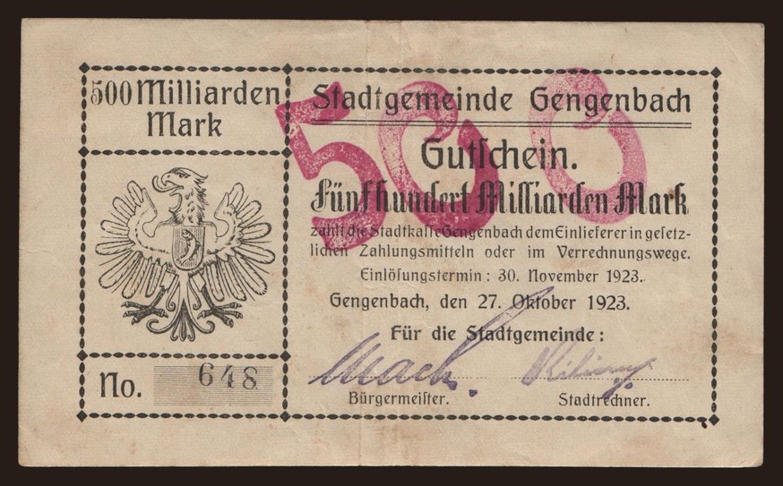 Gengenbach/ Stadtgemeinde, 500.000.000.000 Mark, 1923