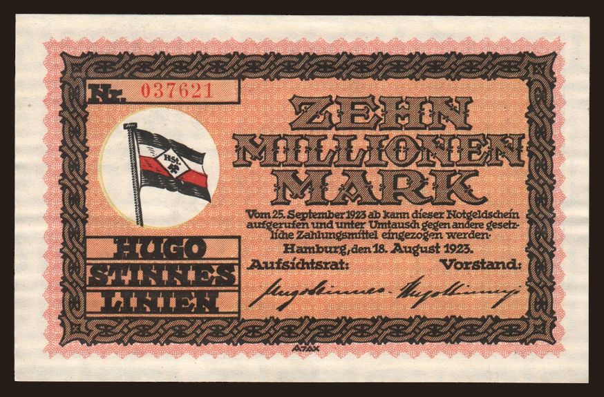 Hamburg/ Hugo Stinnes Linien, 10.000.000 Mark, 1923