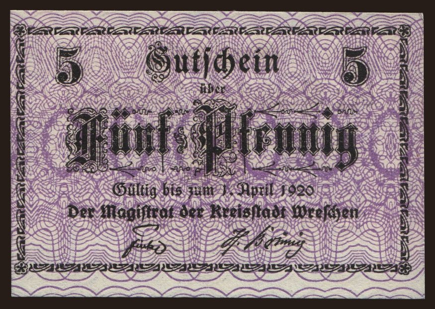Wreschen (Wrzesnia), 5 Pfennig, 1917