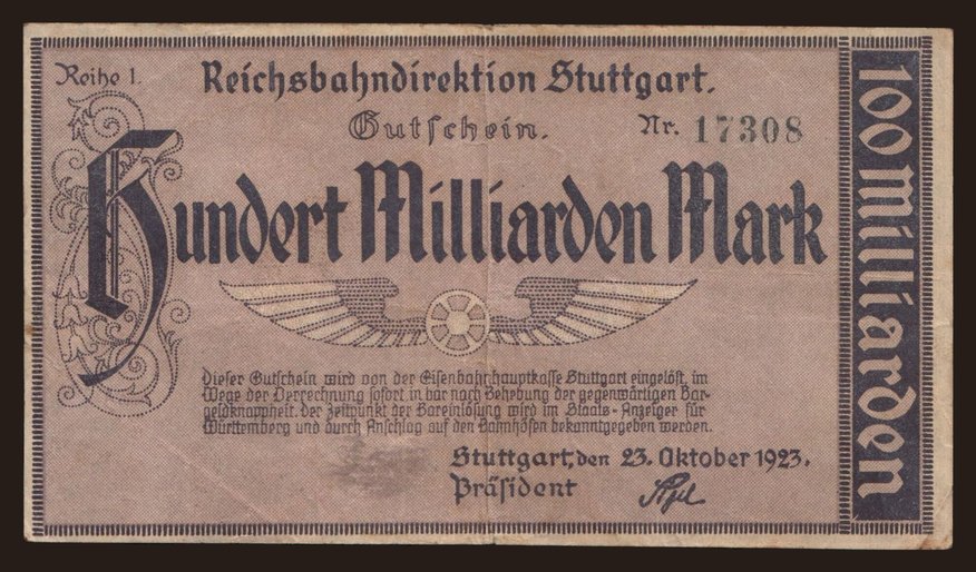 Suttgart, 100.000.000.000 Mark, 1923