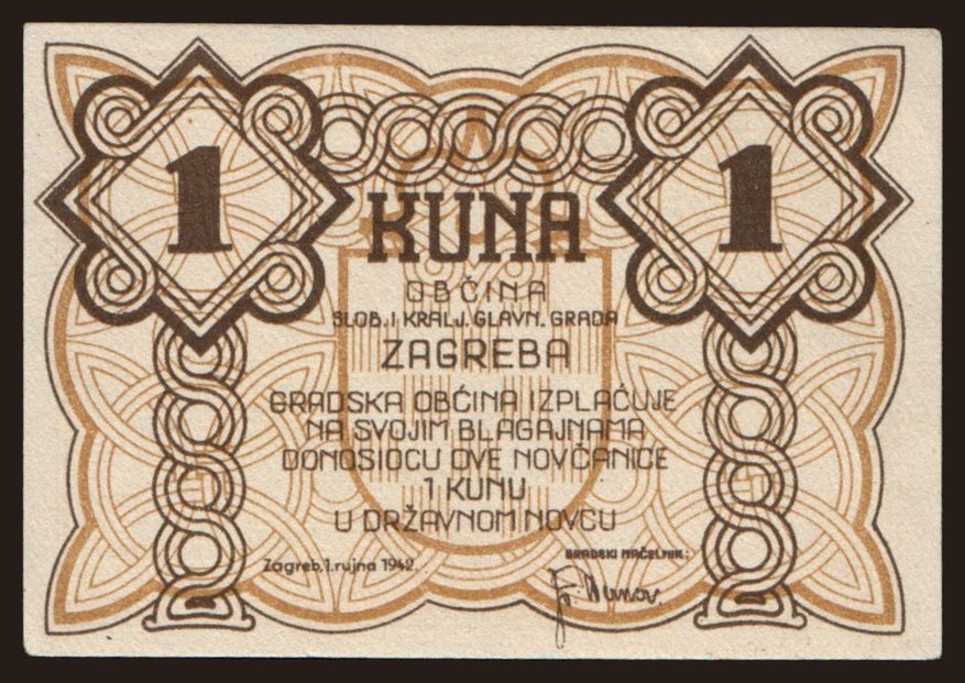 Zagreb, 1 kuna, 1942