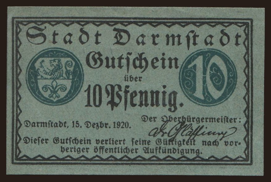 Darmstadt, 10 Pfennig, 1920