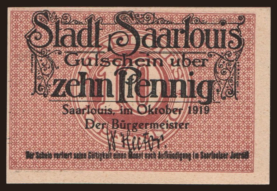 Saarlouis, 10 Pfennig, 1919