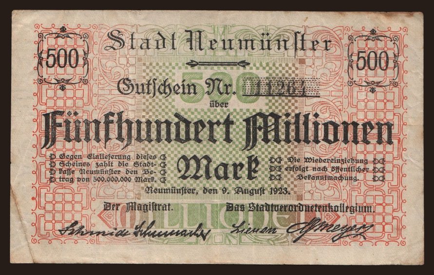 Neumünster/ Stadt, 500.000.000 Mark, 1923