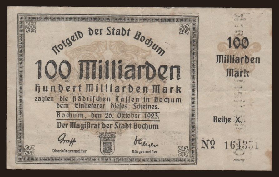 Bochum/ Stadt, 100.000.000.000 Mark, 1923