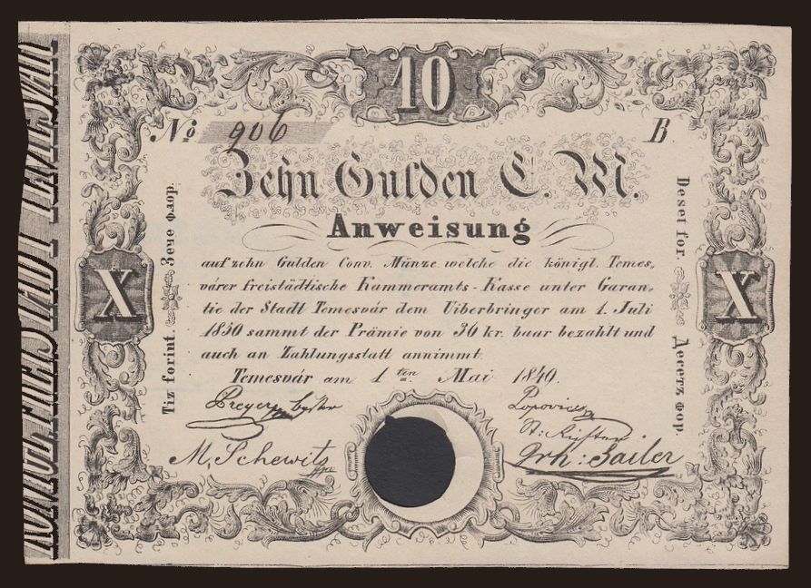 Temesvár, 10 gulden, 1849