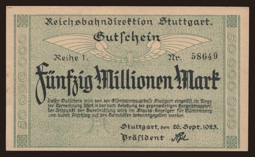 Suttgart, 50.000.000 Mark, 1923