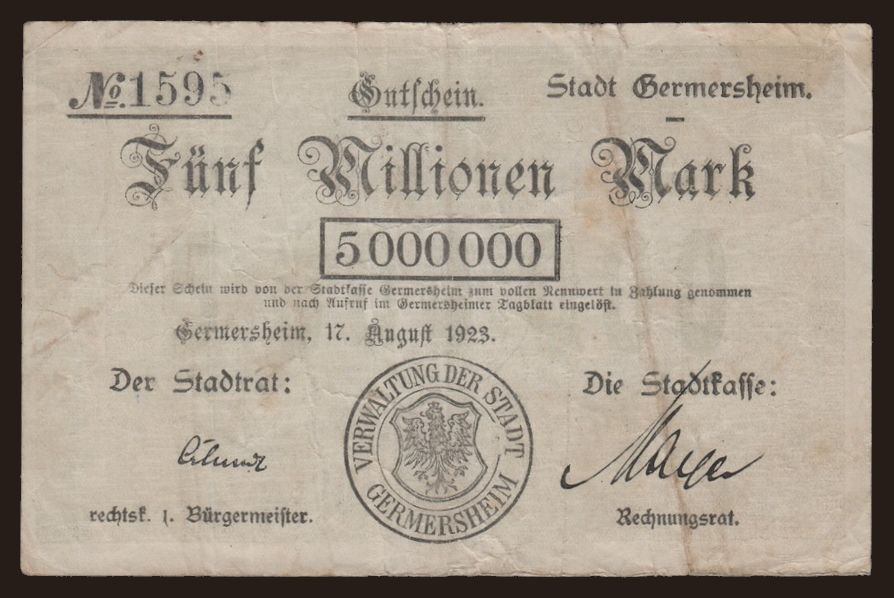 Germersheim/ Stadt, 5.000.000 Mark, 1923