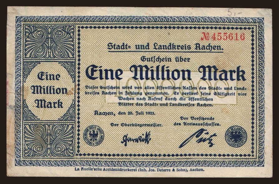 Aachen/ Stadt- und Landkreis, 1.000.000 Mark, 1923