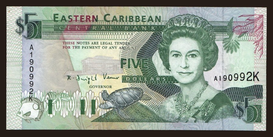 5 dollars, 1993, (Saint Kitts)