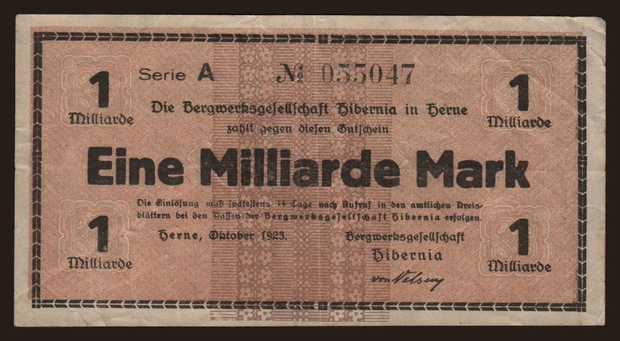 Herne/ Bergwerksgesellschaft Hibernia, 1.000.000.000 Mark, 1923