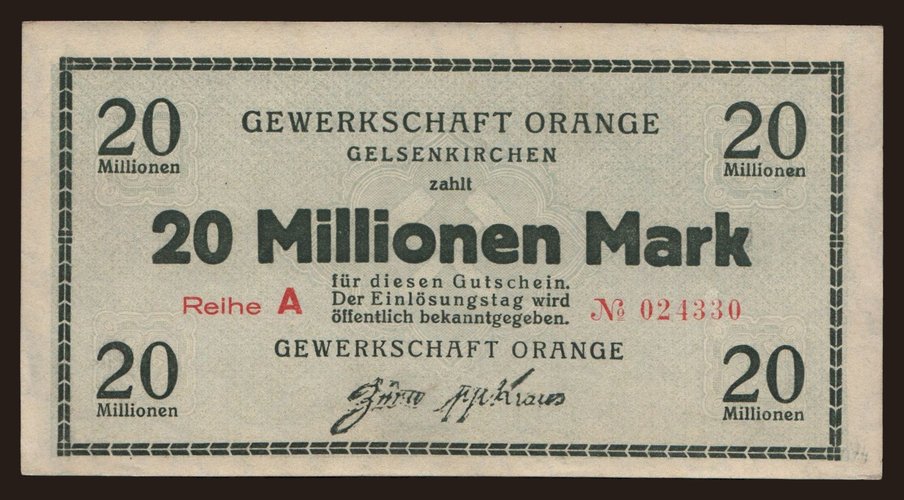 Gelsenkirchen/ Gewerkschaft Orange, 20.000.000 Mark, 1923