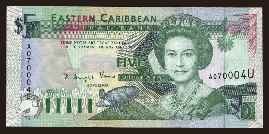 5 dollars, 1993, (Anguilla)
