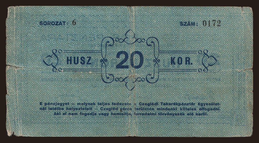 Czegléd, 20 korona, 1919