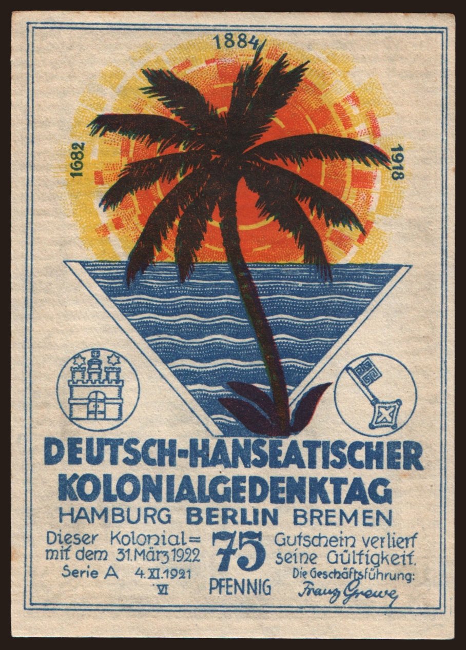 Berlin/ Deutsch-Hanseatischer Kolonialgedenktag, 75 Pfennig, 1922