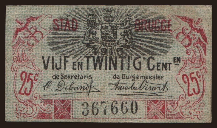 Brugge, 25 centiemen, 1915