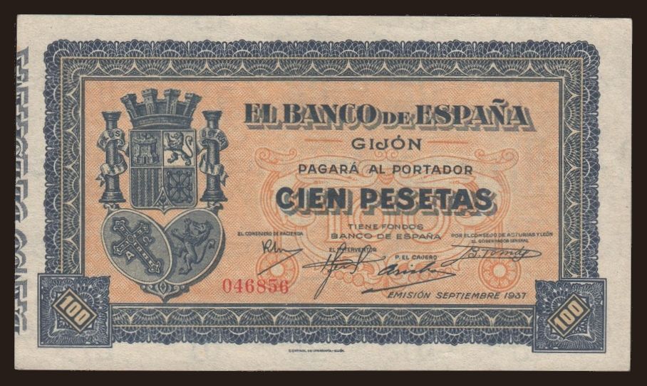 Gijón, 100 pesetas, 1937