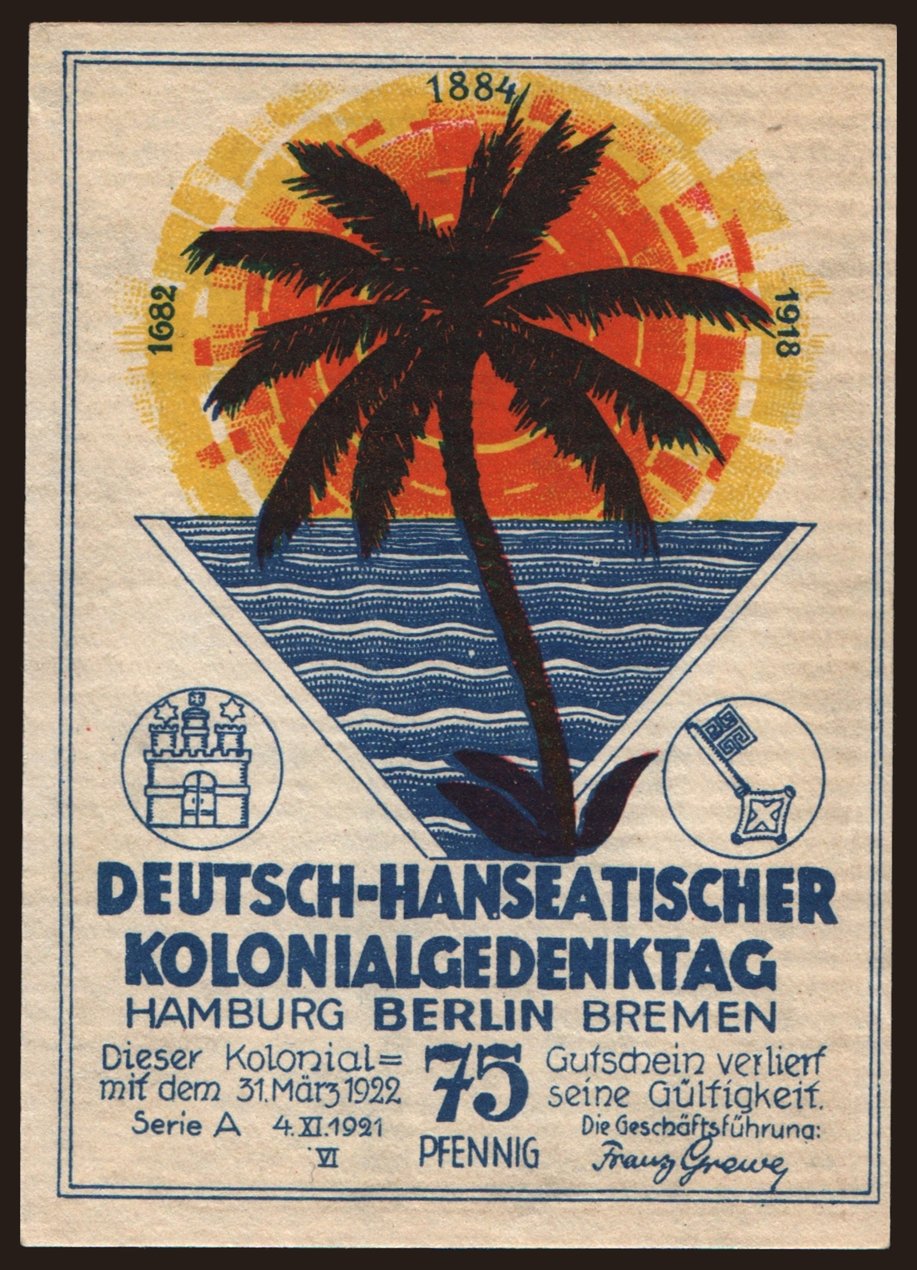 Berlin/ Deutsch-Hanseatischer Kolonialgedenktag, 75 Pfennig, 1922