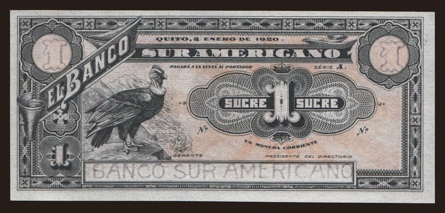 Banco sur Americano, 1 sucre, 1920