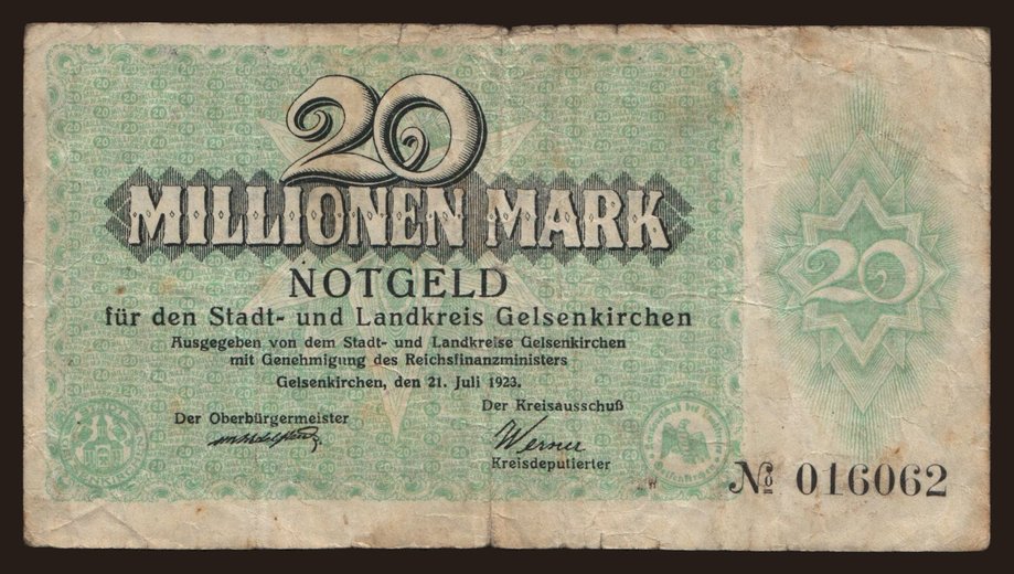 Gelsenkirchen/ Stadt und Landkreis, 20.000.000 Mark, 1923