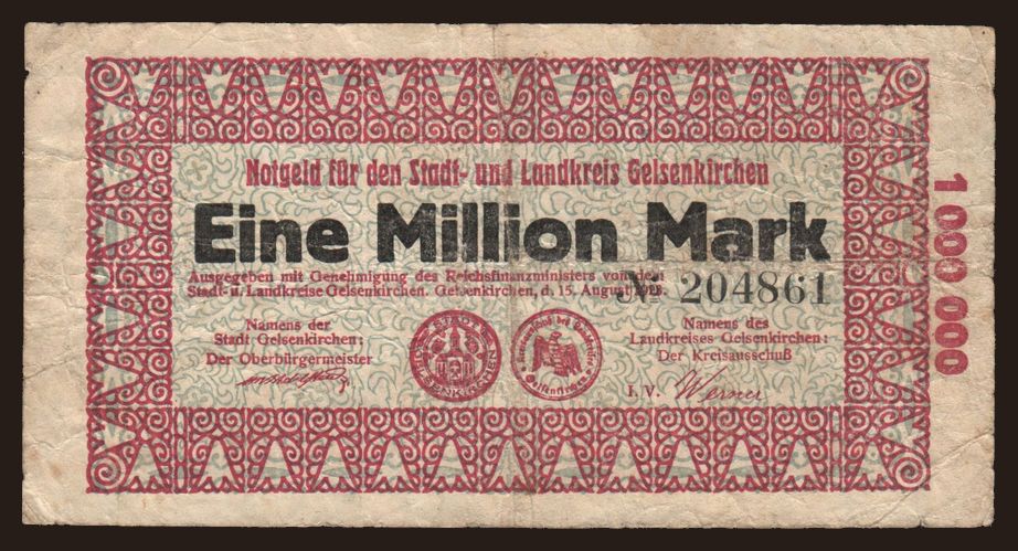 Gelsenkirchen/ Stadt und Landkreis, 1.000.000 Mark, 1923