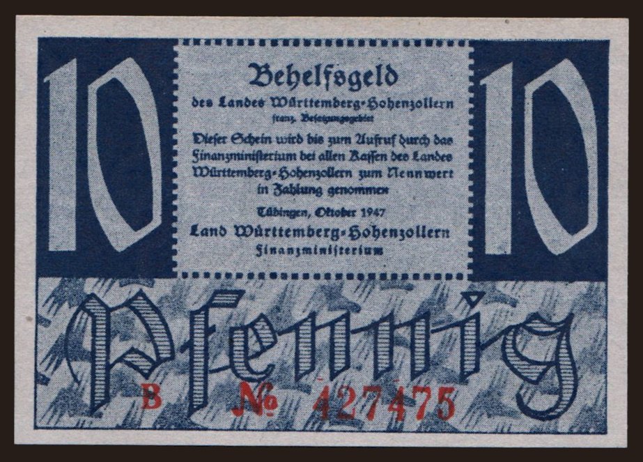 Württemberg-Hohenzollern, 10 Pfennig, 1947