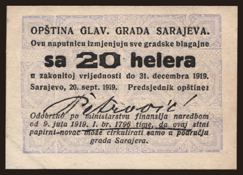 Sarajevo, 20 helera, 1919