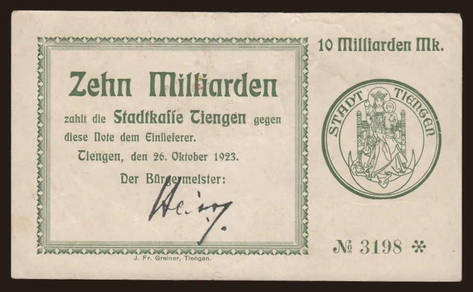 Tiengen/ Stadt, 10.000.000.000 Mark, 1923