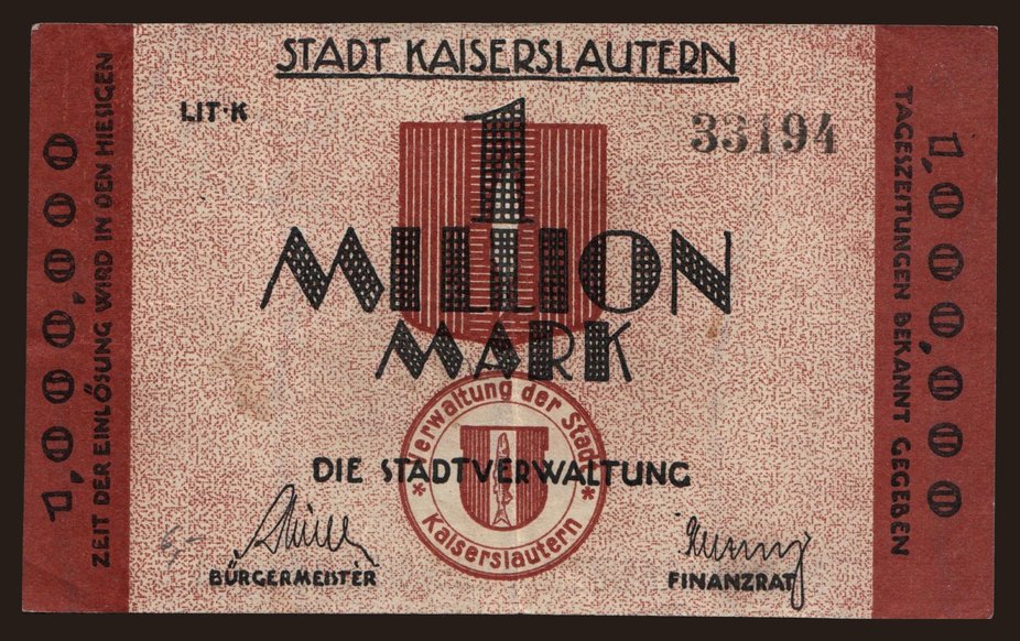 Kaiserslautern/ Stadt, 1.000.000 Mark, 1923