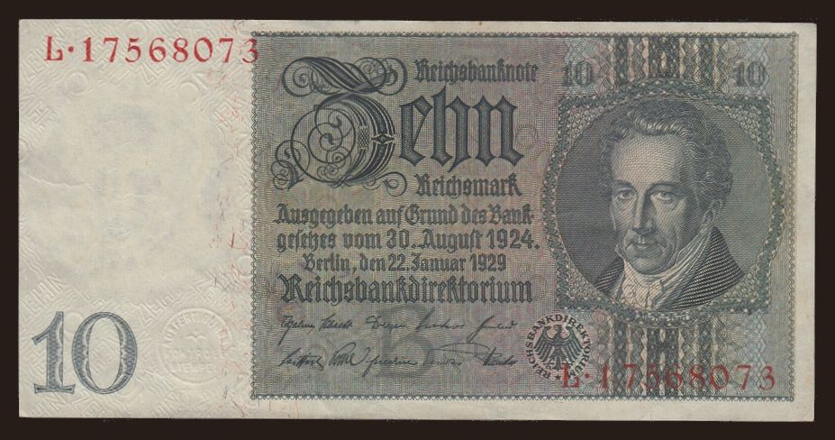 10 reichsmark, 1929, B/L