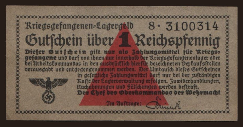 Lagergeld, 1 Reichspfennig, 1939