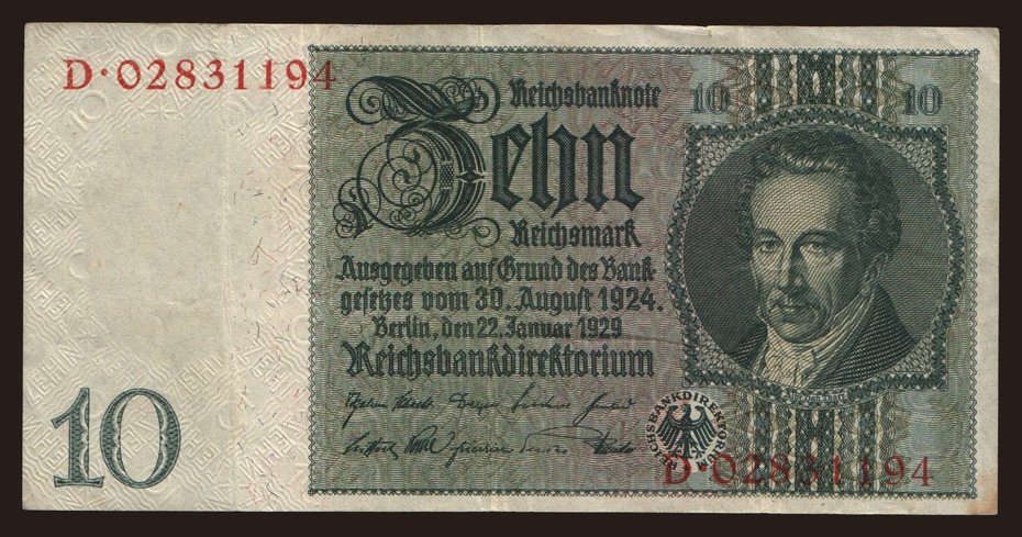 10 reichsmark, 1929, -/D