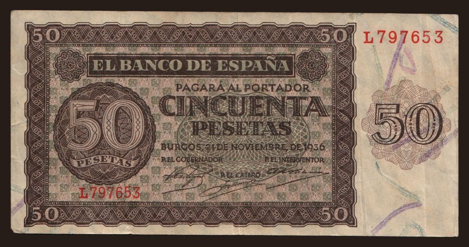 50 pesetas, 1936